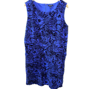 Lands' End Women's Wear to Work Dress Persian Cobalt Flocked Floral Ponte Sheath